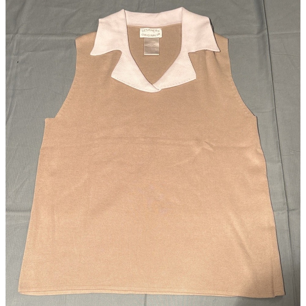 Designers Originals Sweater Vest Womens Large Beige Cotton Collared Pullover